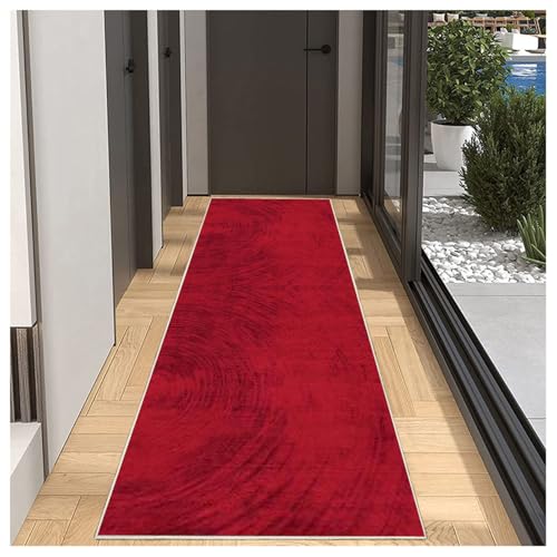 Teppich Läufer Flur Küche rutschfest Waschbar Einfarbig Muster 90x300cm Roter Küchenläufer Flurläufer Lang Korridor Teppichläufer Küchenteppich Für Wohnzimmer Schlafzimmer Esszimmer Anpassbar von BORKOY
