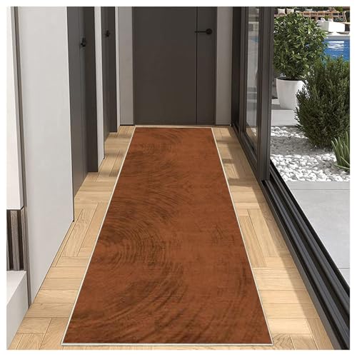 Teppich Läufer Flur Küche rutschfest Waschbar Einfarbig Muster 90x450cm Braun Küchenläufer Flurläufer Lang Korridor Teppichläufer Küchenteppich Für Wohnzimmer Schlafzimmer Esszimmer Anpassbar von BORKOY