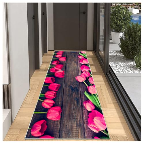 Teppich Läufer Flur Küche rutschfest waschbar Teppichläufer Lang 3D Blumenmuster 100x120cm Modern Design Meterware Korridor Tepiche Esszimmer Schlafzimmer Wohnzimmer Schmutzfangmatte Küchenteppich von BORKOY