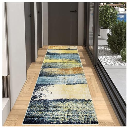 Teppich Läufer Flur Küchenteppich rutschfest Korridor Teppichläufer Küchenläufer Läufer 90x450cm Teppich Flur Lang für Küche FlurWohnraum Teppichläufer auf Maß Meterware Flurteppich - Gelb von BORKOY