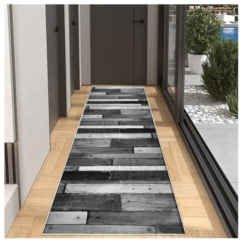 Teppichläufer rutschfest 3D Bunte Holzmaserung Meterware Küchenläufer 50x250cm Korridor Teppich Läufer Waschbar Modern Schlafzimmer Wohnzimmer Waschküche Anpassbar Meterware von BORKOY