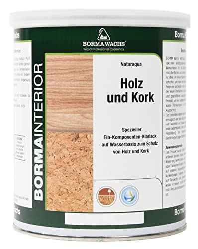 1 L BORMA Kork und Holz Spezial-Klarlack auf Wasserbasis Acryllack Transparent (Hochglanz) von BORMA