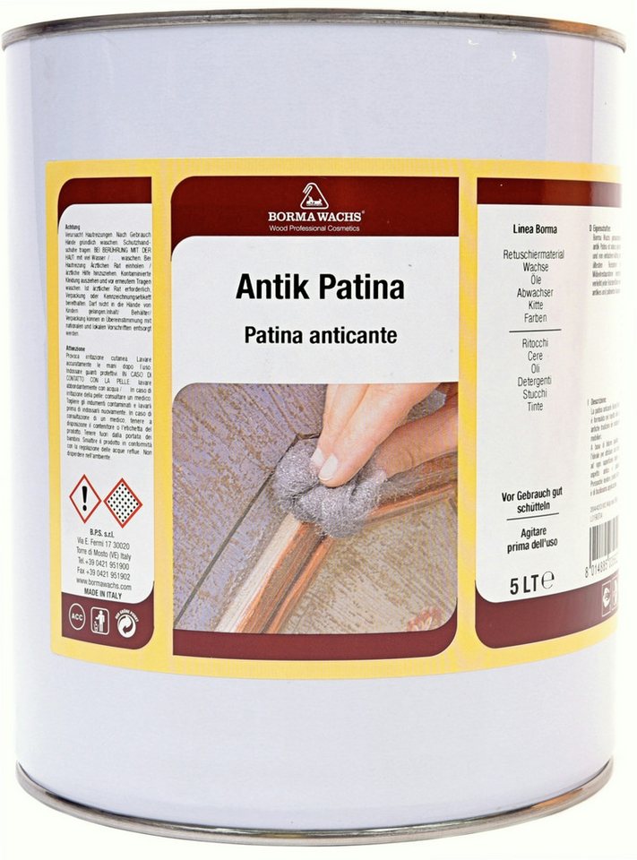 BORMA Holzbeize Antik Patina Holzbeize 5 Liter, Verleiht neuem Holz einen authentischen, antiken Charakter. von BORMA