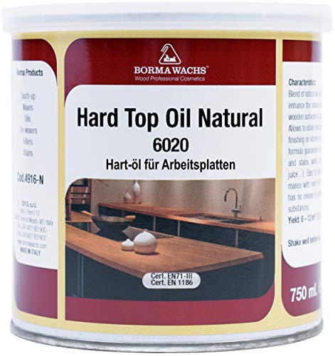 Borma Wachs Hard Top Oil 750 ml – Arbeitsplattenöl für Holz | lebensmittelecht (EN 71-3), speichel-/schweißfest (DIN 53160), möbel-/küchengeeignet, pflegeleicht, mattes Finish von BORMA WACHS