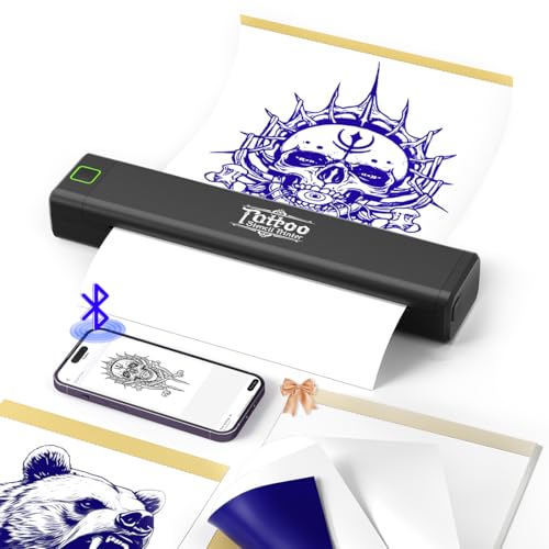 BORN4SHIP Tattoo Drucker Bluetooth, Tattoo Stencil Drucker, P84 Tattoo Printer Thermodrucker mit 10 Blatt A4 Transferpapier, Kompatibel mit Android iOS macOS Windows von BORN4SHIP