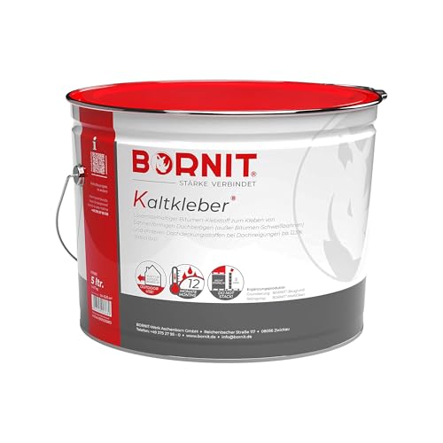 BORNIT Bitumenkleber Kaltkleber für Dachbeläge bis 12,5% Neigung 5 L, Mittelviskoser Klebstoff auf Bitumen-Lösemittel-Basis, haftet auf Beton, Mauerwerk und vielen Dachbelägen BORNIT Bitumenkleber Kaltkleber für Dachbeläge bis 12,5% Neigung 5 L, Mittelviskoser Klebstoff auf Bitumen-Lösemittel-Basis, haftet auf Beton, Mauerwerk und vielen Dachbelägen von BORNIT