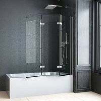 Boromal 130x140cm Badewannenaufsatz Duschtrennwand Schwarz 3teilig Faltbar Duschwand fuer Badewanne Glas Sicherheitsglas Badewannenfaltwand von BOROMAL