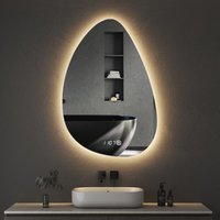 Asymmetrischer Spiegel mit Beleuchtung 55 x 80 cm led Badspiegel mit Beleuchtung Bad Spiegel mit Licht led Spiegel mit Uhr, Touch-Schalter, Dimmbar 3 von BOROMAL