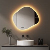 Asymmetrischer Spiegel mit Beleuchtung led Badspiegel 74x64cm Badezimmerspiegel mit Uhr led Spiegel mit Uhr, Touch-Schalter, Dimmbar 3 Lichtfarbe Asymmetrischer Spiegel mit Beleuchtung led Badspiegel 74x64cm Badezimmerspiegel mit Uhr led Spiegel mit Uhr, Touch-Schalter, Dimmbar 3 Lichtfarbe von BOROMAL