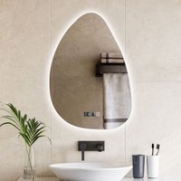 Asymmetrischer Spiegel mit Beleuchtung und Uhr Badspiegel mit Beleuchtung 55x80cm Spiegel mit Licht Badezimmerspiegel mit Beleuchtung + Uhr, von BOROMAL