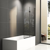 Badewanne 120x140 cm 6mm nano-glas Duschwand Mattschwarz 2-teilig Faltbar Duschabtrennung Badewannenaufsatz von BOROMAL
