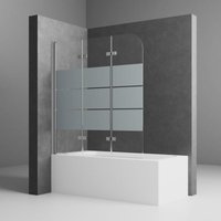 Badewannenaufsatz 120 cm 130 cm 140 cm Milchglas Badewannenfaltwand Faltbar 2-teilig Duschwand für Badewanne Duschtrennwand 130cm Chrom von BOROMAL