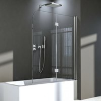 Badewannenaufsatz Badewannenfaltwand 3-teilig Duschwand Faltbar für Dusche, Sicherheitsglas, Duschabtrennung 130x140cm von BOROMAL