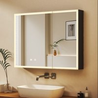 Boromal - Badezimmerspiegelschrank mit led Beleuchtung Spiegelschrank Schwarz mit touch(Alu-Schranktür, Doppelseitiger Spiegel, 2Touch, Anti-fog, von BOROMAL