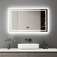 Badspiegel 100x60cm mit uhr mit led touch beleuchtung bad spiegel badezimmerspiegel mit licht 3 Fach wandschalter warmweiß von BOROMAL
