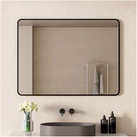 Badspiegel 50x70cm mit runder rand Schwarz Metallrahmen moden badezimmerspiegel Wandspiegel für Bäder, Toiletten, Schlafzimme von BOROMAL