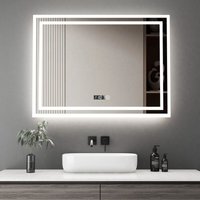Badspiegel mit beleuchtung 80x60cm touch mit uhr led spiegel bad badezimmerspiegel mit licht dimmbar wandschalter warmweiß von BOROMAL
