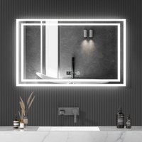 Badspiegel mit beleuchtung mit uhr touch led spiegel 100x60cm badezimmerspiegel 3 Fach wandschalter touch dimmbar von BOROMAL