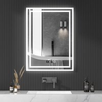 Badspiegel mit beleuchtung mit uhr touch led spiegel 50x70cm badezimmerspiegel 3 Fach wandschalter touch dimmbar von BOROMAL