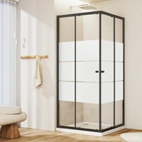 Duschkabine Eckeinstieg Schwarz 80x100x185cm mit Schiebetüren Gestreift Eckeinstieg Duschkabine Duschabtrennung Dusche Duschwand 5mm esg Glas links & von BOROMAL