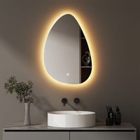 Boromal Asymmetrischer Badspiegel mit Beleuchtung 55x80cm LED Asymmetrischer Spiegel mit Beleuchtung Spiegel mit Licht Badezimmer Wandspiegel mit von BOROMAL
