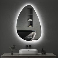 Boromal Asymmetrischer Beleuchtung mit Beleuchtung 55 x 80 cm LED Badspiegel mit Uhr Spiegel mit Beleuchtung, Uhr, Touch-Schalter, Dimmbar 3 von BOROMAL