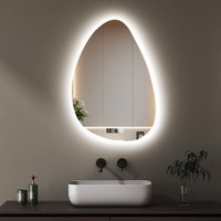 Boromal Asymmetrischer Beleuchtung mit Beleuchtung und Uhr 55 x 80 cm LED Badspiegel mit Uhr Spiegel mit Beleuchtung, Touch-Schalter, Dimmbar 3 von BOROMAL