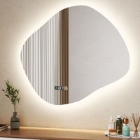 Boromal Asymmetrischer Beleuchtung mit Beleuchtung und Uhr 74 x 64 cm LED Badspiegel mit Licht Spiegel mit Beleuchtung, Touch-Schalter, Dimmbar 3 von BOROMAL