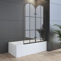 Boromal Badewannenaufsatz 120x140cm Duschwand 2-teilig mit Schwarzem Gitterdruck Duschwand für Badewanne Duschtrennwand für Badewanne Faltwand von BOROMAL
