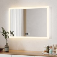 Boromal Badspiegel mit Beleuchtung 80 x 60 cm LED Spiegel mit Uhr Spiegel mit Beleuchtung Badezimmerspiegel mit Beleuchtung Lichtspiegel Wandspiegel von BOROMAL