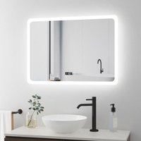 Boromal Badspiegel mit Beleuchtung 80x60cm LED Spiegel mit Uhr Spiegel mit Beleuchtung Lichtspiegel Badezimmerspiegel mit Beleuchtung Wandspiegel mit von BOROMAL