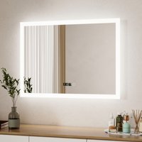 Boromal Badspiegel mit Beleuchtung LED Spiegel mit Uhr 80 x 60 cm Spiegel mit Beleuchtung Badezimmerspiegel mit Beleuchtung Lichtspiegel Wandspiegel von BOROMAL