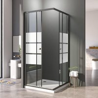 Duschkabine 100 x 100 cm Eckeinstieg Duschabtrennung Doppel Schiebetür Schwarz Duschwand 5 mm esg Sicherheitsglas in Klarglas mit Weißen von BOROMAL