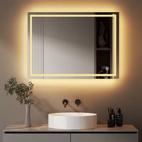 Boromal LED Badspiegel mit Beleuchtung 40 x 60 cm Spiegel mit Beleuchtung LED Spiegel Lichtspiegel Badezimmerspiegel Wandspiegel mit 3 Lichtfarben von BOROMAL