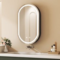 Boromal Ovaler Spiegelschrank Bad mit Beleuchtung 40x70cm Aluminium LED Spiegelschrank mit Beleuchtung Badezimmerschrank, Badschrank Medizinschrank von BOROMAL