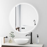 Boromal Runder Badspiegel mit Beleuchtung mit Uhr 60x60cm LED Badspiegel Rund Spiegel mit Beleuchtung Badezimmerspiegel Rund mit Beleuchtung von BOROMAL