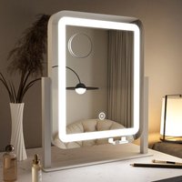 Schminkspiegel mit Beleuchtung für tisch Kosmetikspiegel 3Lichtfarben Dimmbar Touch(Tischspiegel Rechteckig, mit led, Touch), hd Kupfer- und von BOROMAL