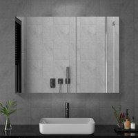 Boromal - Spiegelschrank Bad Schwarz Spiegelschrank mit Innenspiegel Metall Badezimmerschrank mit Spiegel + Verstellbare Glasablage (80 x 60 cm) von BOROMAL