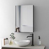Boromal - Spiegelschrank Bad Spiegelschrank mit Innenspiegel Metall Badezimmerschrank Schwarz mit Spiegel und Verstellbare Glasablage (40 x 60 x 12,5 von BOROMAL