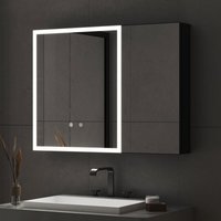 Boromal - Spiegelschrank Bad mit Beleuchtung Schwarz Badezimmer Spiegelschrank mit Beleuchtung Metall Badezimmerschrank Rund mit Steckdose, Dimmbar, von BOROMAL