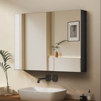 Boromal - Spiegelschrank Schwarz Badezimmer Spiegelschrank Bad Metall Badezimmerschrank mit Spiegel Badschrank mit Innenspiegel und Verstellbare von BOROMAL