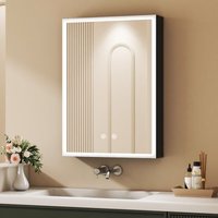 Boromal Spiegelschrank mit Beleuchtung 40x60cm Aluminium Spiegelschrank Bad mit Beleuchtung Badezimmerschrank, Badschrank Medizinschrank Spiegel von BOROMAL