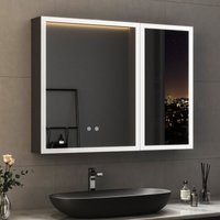 Boromal - led Spiegelschrank mit Beleuchtung 80x60cm Badezimmerschrank, Bad Metall Badschrank Spiegel Kabinett mit 3-Farben Dimmbar, Touch, von BOROMAL