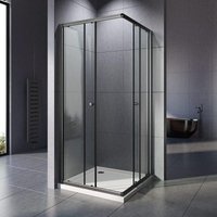 Duschkabine 100 x 100 x 185cm Eckeinstieg, Duschkabine 75x90 schwarz Duschabtrennung Doppel Schiebetür Echtglas Duschtür Duschkabine Schiebetür von BOROMAL