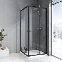 Duschkabine 100x100cm Eckeinstieg Schwarz mit Doppel Schiebetüren 5mm ESG Sicherheitsglas Duschabtrennung Duschwand Höhe 185cm von BOROMAL