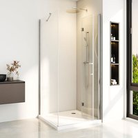 Duschkabine 90x90 cm 180°Falttür Duschabtrennung Eckeinstieg Duschwand Dusche mit Seitenwand aus 5mm esg Sicherheitsglas,Höhe 195 cm(Ohne Duschtasse) von BOROMAL