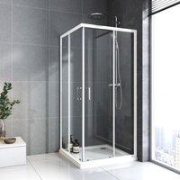 Duschkabine 90x90 cm Eckeinstieg mit Schiebetüren,5mm esg Glas Duschabtrennung Doppel Schiebetür,Über Einer Duschwanne Oder Fliesen Montiert,Höhe 185 von BOROMAL