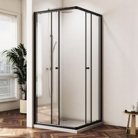 Duschkabine Eckeinstieg 90x90x185 cm mit Schiebetüren, 5 mm NANO-Beschichtung Sicherheitsglas (esg), Schwarz Runder Griff von BOROMAL