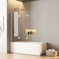 Boromal - Duschtrennwand für Badewanne Duschwand 3 Teilig 130x140cm Badewannenfaltwand Faltbar Glas Badewannenaufsatz Duschabtrennung Faltwand nano von BOROMAL