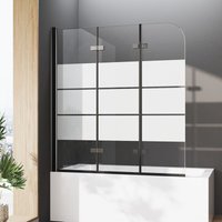 Boromal - Duschwand für Badewanne 130x140cm 3-teilig faltbar Duschwand Schwarz Badewannenaufsatz Milchglas Streifen Badewannenfaltwand Faltwand von BOROMAL